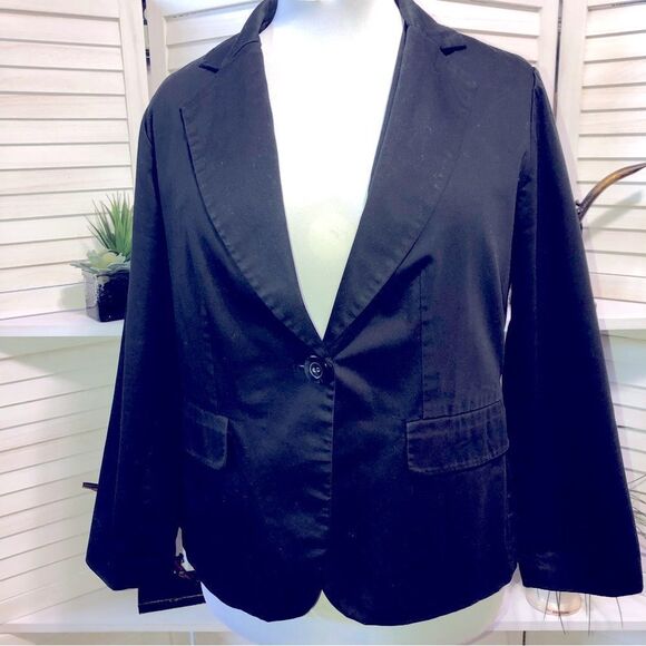 Sandro Black Cotton Blazer Coat V Neck 1X - Picture 2 of 7